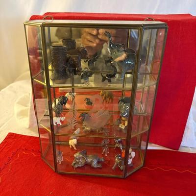 Glass And Mirrored Cabinet W/ Elephants 