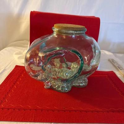 Vintage Clear Glass Elephant Jar with Cork Stopper – Mid-Century Decorative Storage