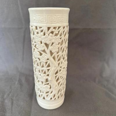 Antique Chinese Porcelain Carved Cylinder Candle Holder