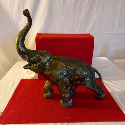  Bronze-Tone Metal Elephant Figurine with Raised Trunk