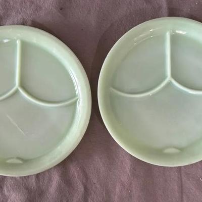 Vintage Fire King Jadeite Two Dinner Plates & 1 Salad Bowl (Set of 3