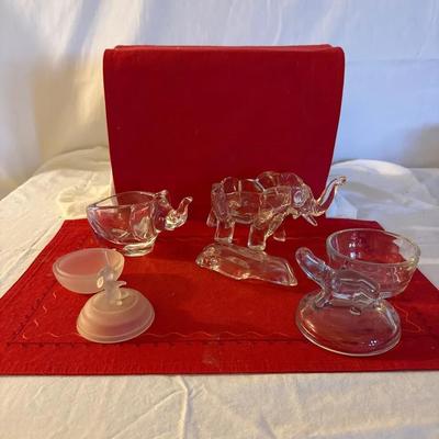 Clear Art Glass Elephant Figurines & Dishes – Mixed Lot