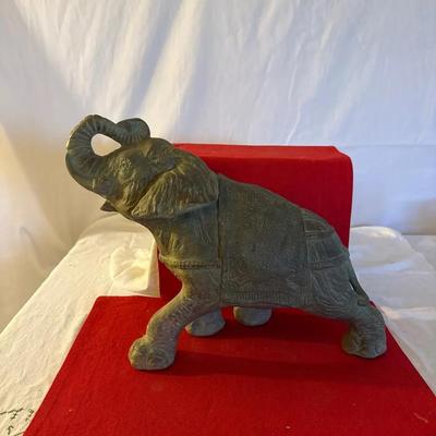 Decorative Elephant Figurine, Trunk Raised (resin/composite with aged patina)