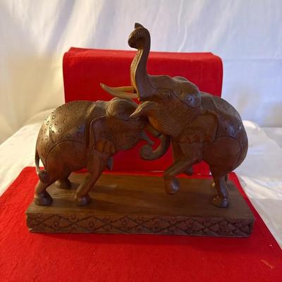 Hand-Carved Wooden Elephant Sculpture 