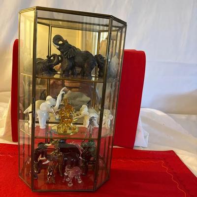 Glass And Mirrored Cabinet W/ Elephants 