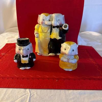 Vintage Anthropomorphic Elephant Wedding Figurine Group – Ceramic”
