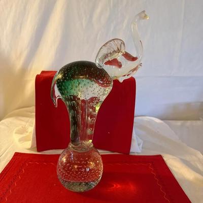 Hand-Blown Art Glass Elephant Sculpture with Controlled Bubbles – Murano Style