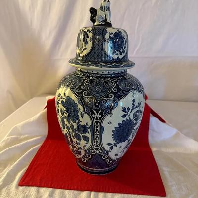 Antique Belgian Delft Blue & White Lidded Jar – Boch for Royal Sphinx