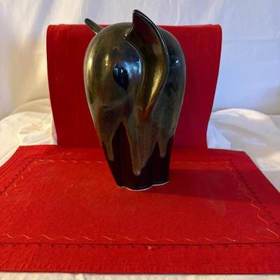 Modern Art Pottery Elephant Sculpture with Metallic Drip Glaze”