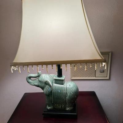 Elephant Table Lamp – Green Ceramic Base with Shade