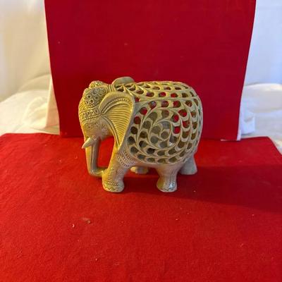 Hand-Carved Openwork Elephant Figurine with Pierced Lattice Body Small Elephant Inside 