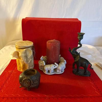Elephant-Themed Decorative Lot – Candlesticks, Candle Holder & Figurines”