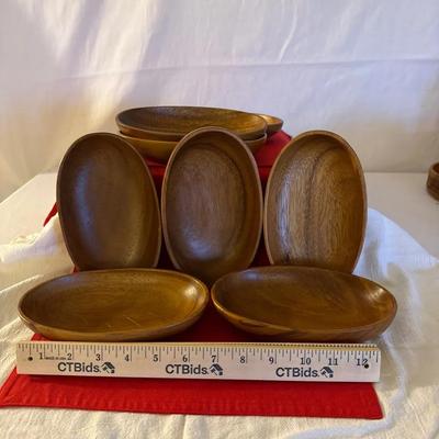 Mid-Century Teak/Acacia Oval Wooden Serving Bowls (Set of 8)