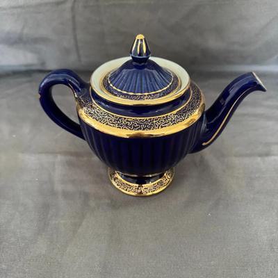 Vintage Hall Cobalt Blue 24k Gold Teapot