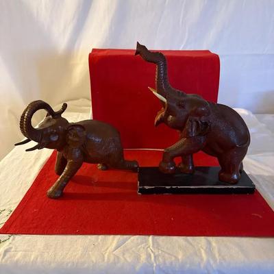 Two Wood Carved Elephants 
