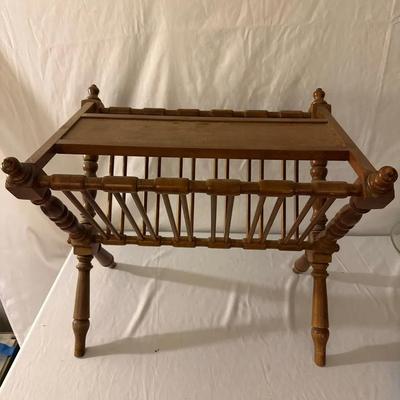 Vintage Wooden Magazine & Newspaper Rack Table with Turned Spindles