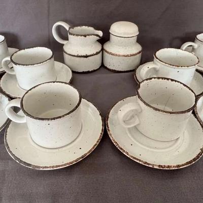Vintage Stonehenge Midwinter England Set of 8 Teacups & Saucers, and Creamer & Sugar