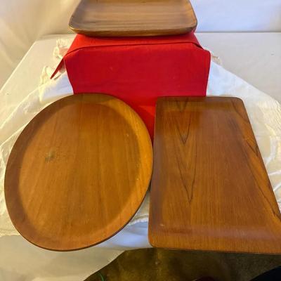 3-vintage teak wood serving trays