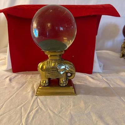 Vintage Brass Elephant Crystal Ball Glass Orb – Boho Hollywood Regency Décor