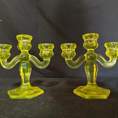 Uranium Glass Candelabras (Set of 2)
