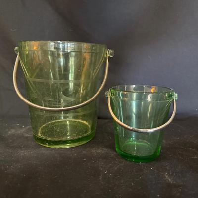 Uranium Glass Two Pales w/Metal Handles