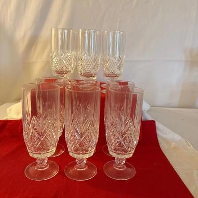 Set Of 12 Vintage pressed-glass champagne / sparkling wine flutes