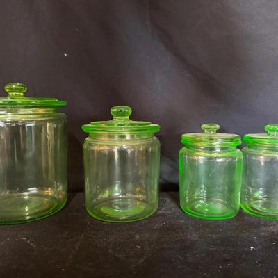 Uranium Glass Set of 4 Nesting Pantry Jars w/Lids
