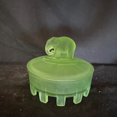 Depression Glass Frosted Elephant Candy Dish