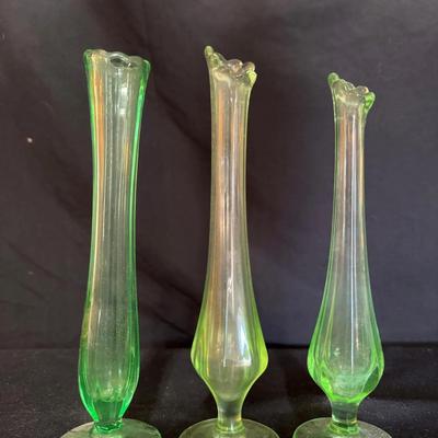 Uranium Glass Three Flower Vases
