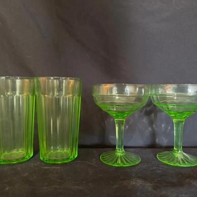 Uranium Glass Two Pairs of Glasses (4 Cups total)