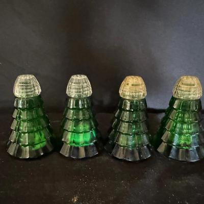Vintage Jizerske Sklo Czech Republic Handmade Glass Tree Salt & Pepper Shakers
