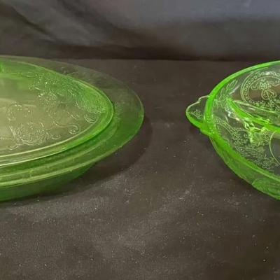 Uranium Glass Two Candy Dishes