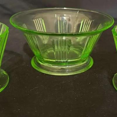 Uranium Glass Set of Three Small Dessert Dishes