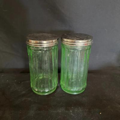 Depression Glass Ribbed Jars (Set of 2)