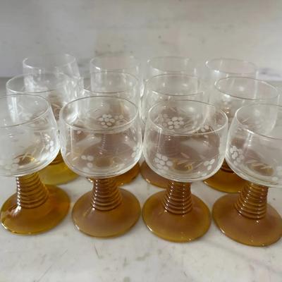 Vintage Amber German Beehive Style Roemer Glasses (Set of 12)
