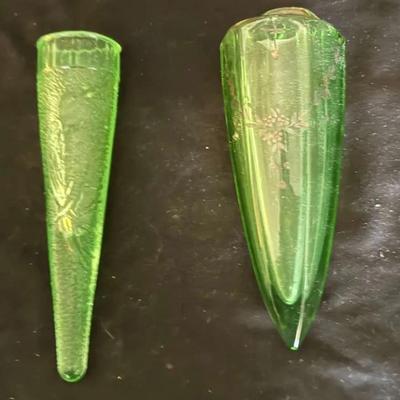 Uranium Glass Set of 2 Wall Flower Vases