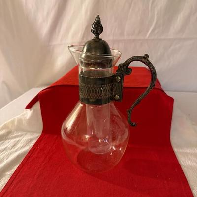 Antique Victorian Silver-Plated Mounted Glass Syrup Jug with Removable Liner