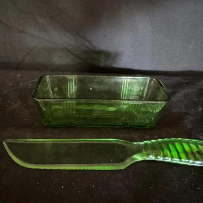 Depression Glass Butter Dish & Cake Knife
