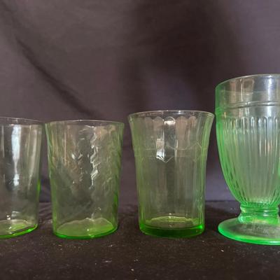 Uranium Glass Tumblers & Handled Mug (Set of 4)