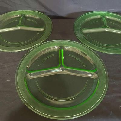 Uranium Glass Set of Three Divided Dinner Plates
