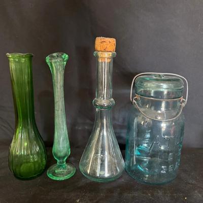 Depression Glass & Vintage Assorted Glassware (set of 4)