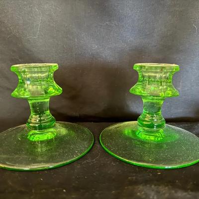 Uranium Glass Pair of Candle Holders