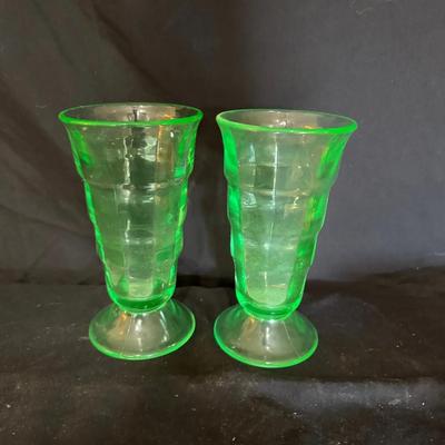 Uranium Glass Two Tall Goblets