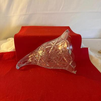 Shannon Crystal — specifically a cornucopia (horn of plenty) crystal vase / centerpiece.