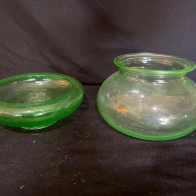 Uranium Glass Pair of Two Low Candy Bowls
