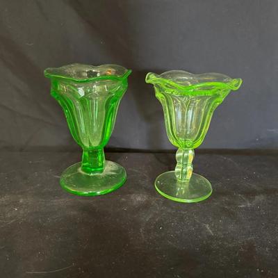 Uranium Glass Pair of Two Wine Goblets