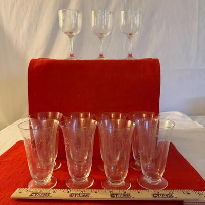 Vintage Mid-Century Etched Glass Drinkware Collection – Tumblers & Stemware”