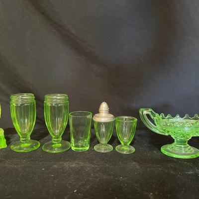 Uranium Glass Lot of Miscellaneous Pieces (7 Pieces Total)
