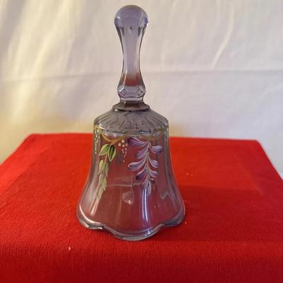 Signed Hand-Painted Glass Bell  with Floral Desi