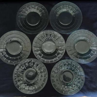Uranium Glass Set of 7 Plates